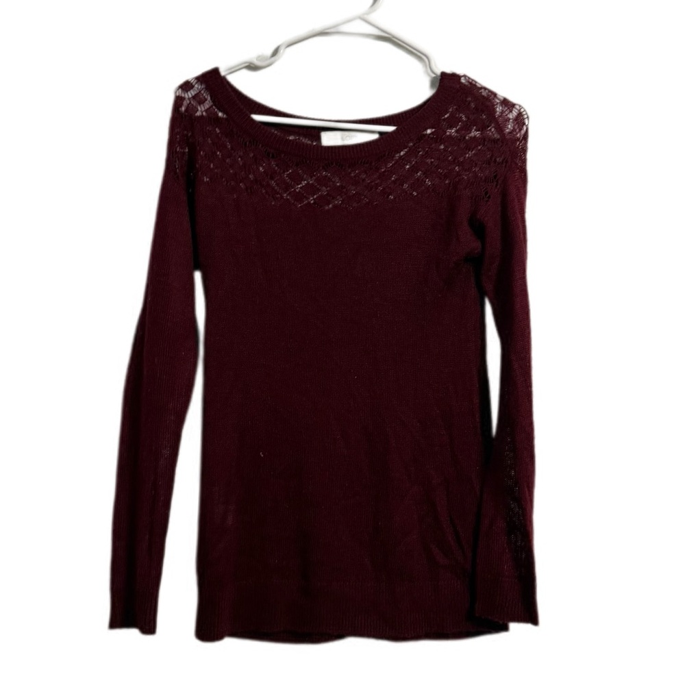 LOFT Deep‎ Burgundy Lace Detail Blouse